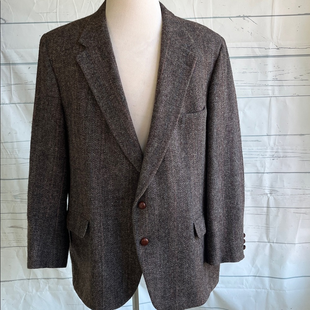 Harris tweed 2 button blazer suede elbows 48 r
